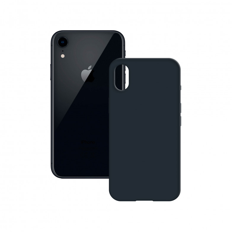 Funda semirrígida para iPhone Xr, Antideslizante, Interior microfibra, Compatible carga inalámbrica, Azul Oscuro, Packaging free