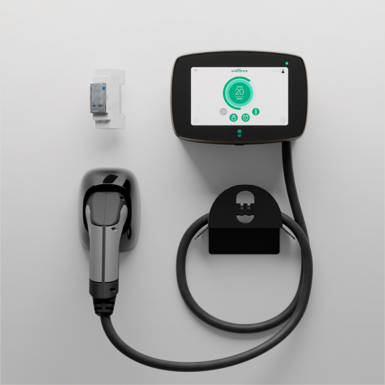 Wallbox Kit Commander 2 electric charger, 5m, type 2, 22kW + Cable holder + Powerboost 3 phase 65A/EM340, Black