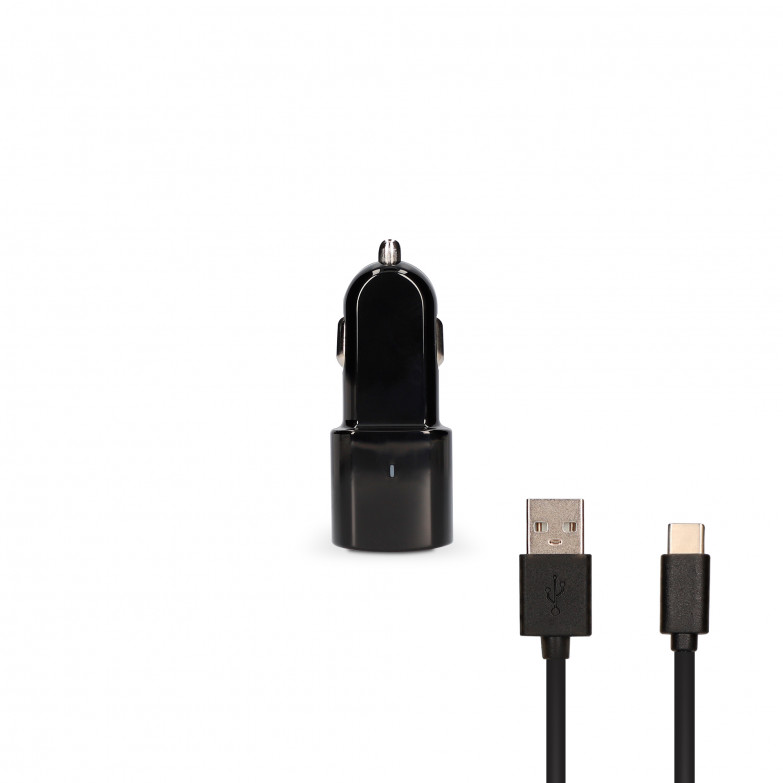 Contact car charger, 12W + 1m USB A - USB C cable
