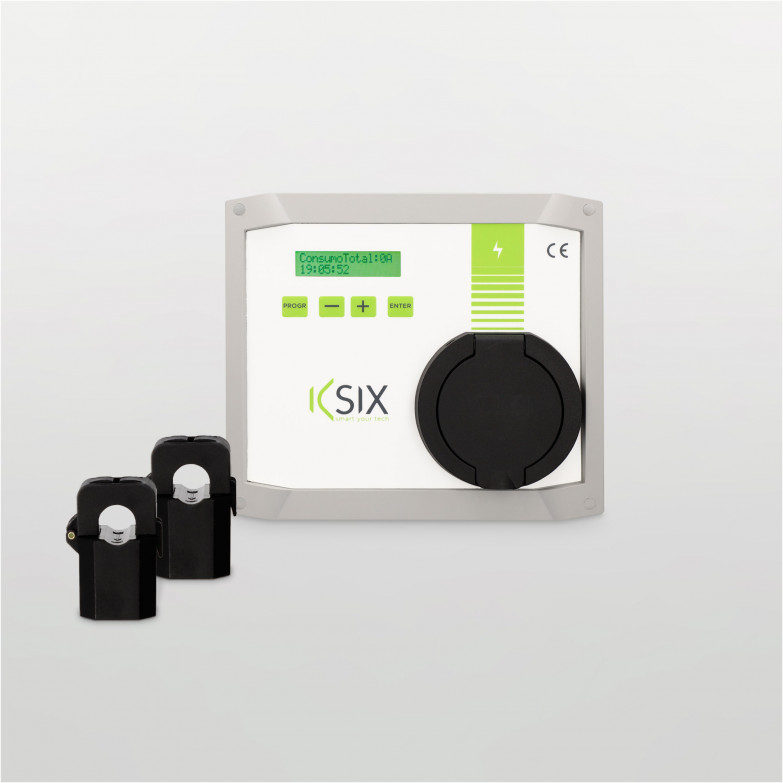 Kit cargador Policharger Ksix IN-SC + Sensor energía fotovoltaica + Gestión dinámica potencia, 7.4kW, Monofásico, Tipo 2 hembra