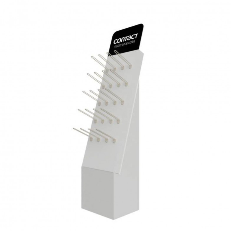 Contact floor stand POS Display, Cardboard, 20 Removable hooks, Customizable
