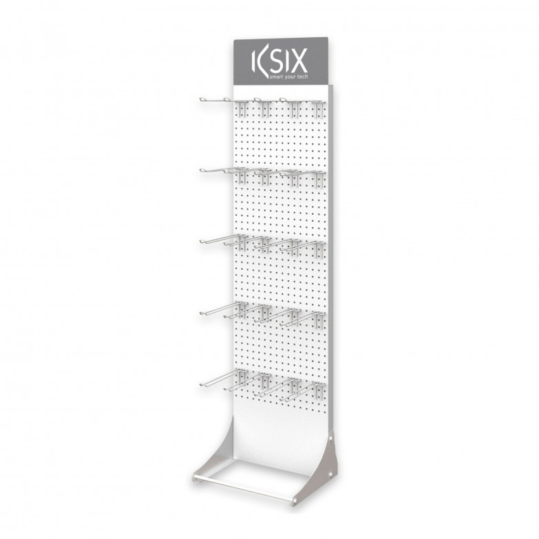Expositor floorstand PLV Ksix, 40x30x160 cm, Metal, Soporte de suelo, 20 Ganchos amovibles, Blanco