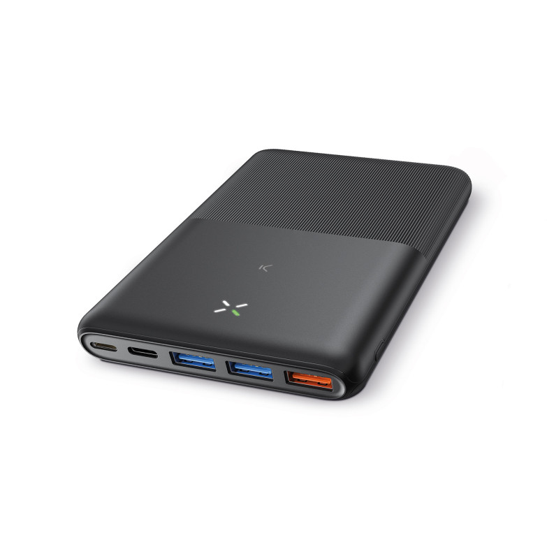 Ksix Ultra Slim 20.000 mAh powerbank, Lithium Polymer, 22,5 W, Power Delivery, USB-C to USB-C cable included, Black