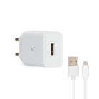 Cargador de red KSIX 12 W, Made for iPhone, Puerto USB-A + Cable USB-A a Lightning 1 m, Blanco