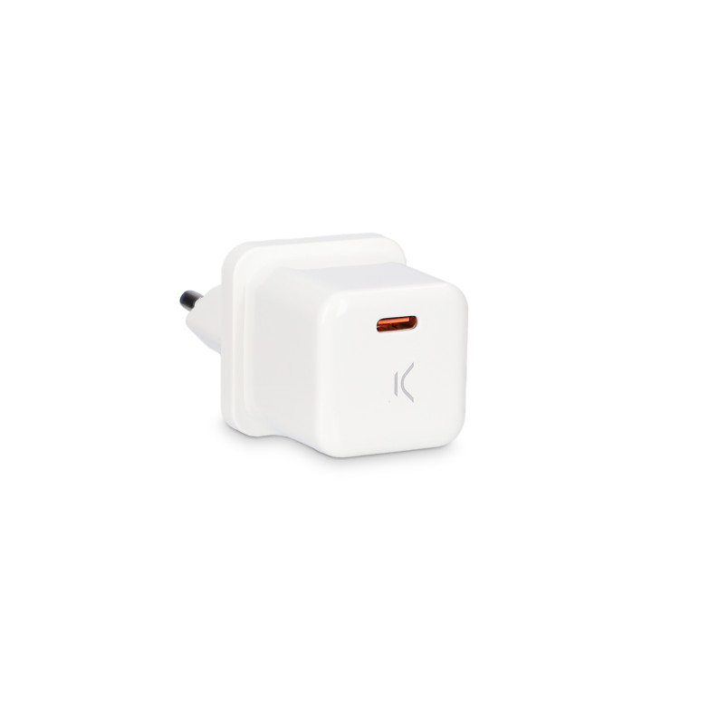 Cargador de red Ksix 20 W, Power Delivery, Carga rápida, Puerto USB-C, Blanco