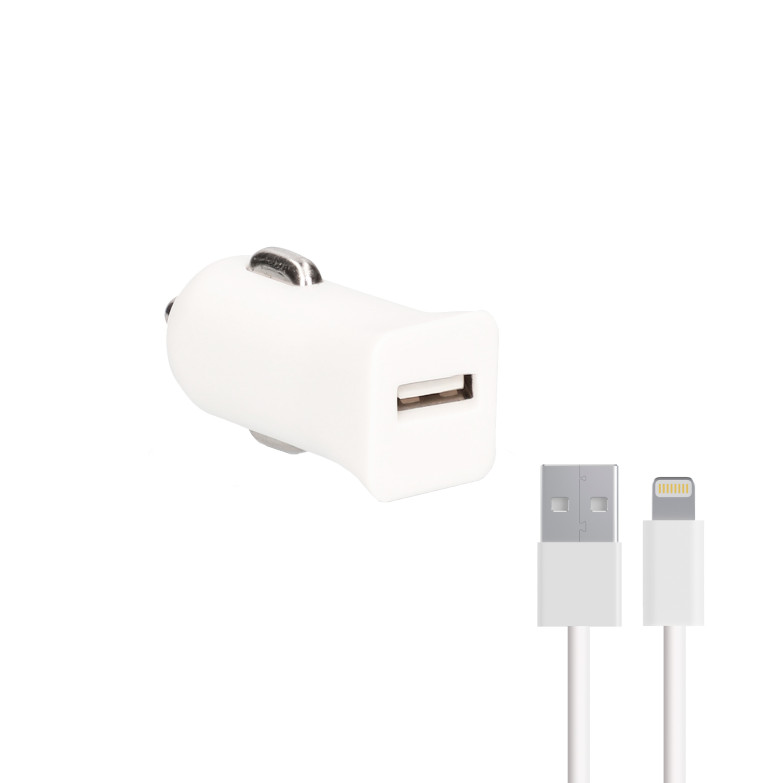 Car charger Contact, 10W, Made for iPhone + USB A - Lightning cable, White