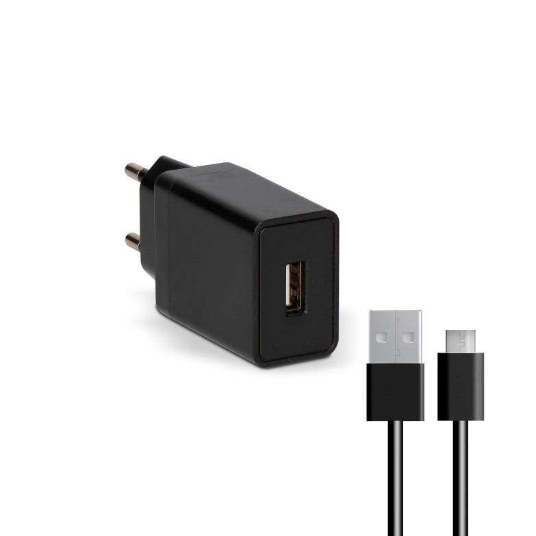 Contact 10 W Wall Charger, USB A + 1 m USB-A to Micro-USB cable, Black