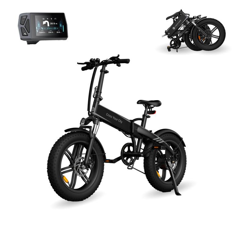 Bicicleta eléctrica plegable Xiaomi ADO A20F Beast, App, Aut 120km, 7 velocidades, Frenos hidráulicos, Pantalla IPX7 IPS, Negro