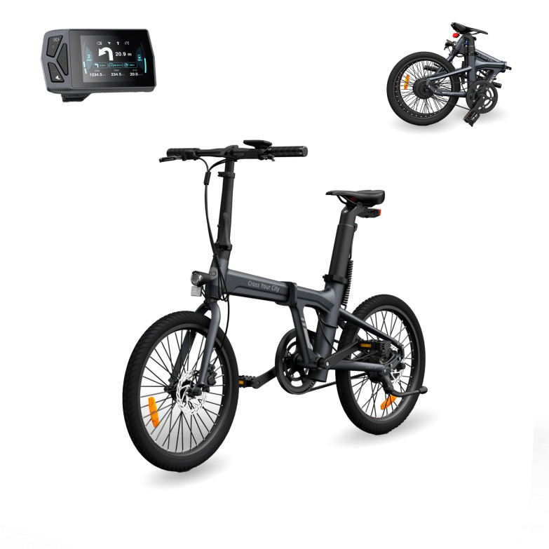 Bicicleta eléctrica plegable Xiaomi ADO A20 Air, App, Aut 100km, Correa de carbono, Frenos hidráulicos, Pantalla IPX7 IPS, Gris