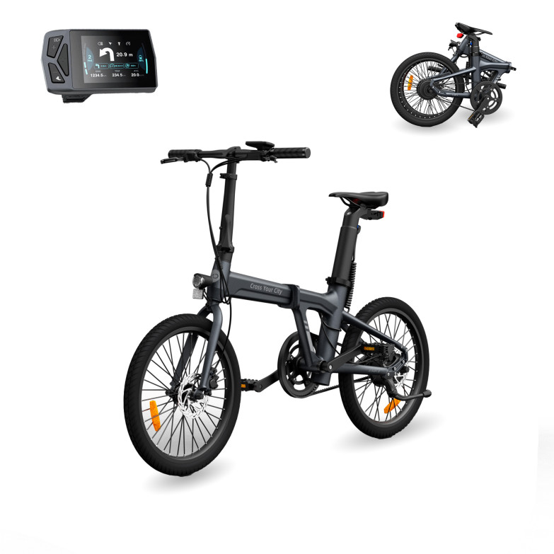 Xiaomi ADO A20 Air folding electric bike, App, Range 100km, Carbon strap, Hydraulic brakes, IPX7 IPS Display, Grey