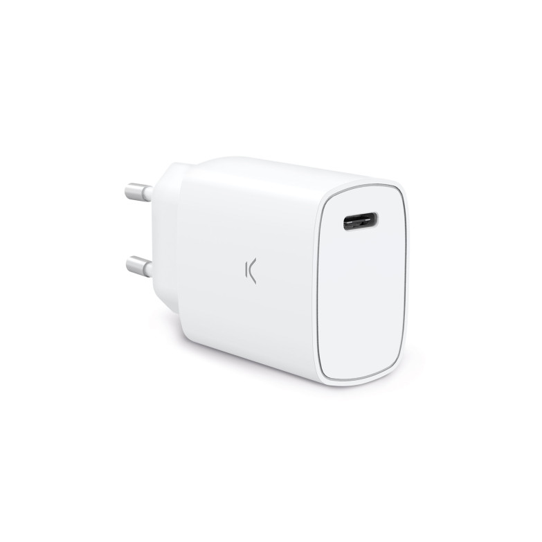 Cargador de red Ksix 20 W, Power Delivery, Carga rápida, Puerto USB-C, Blanco