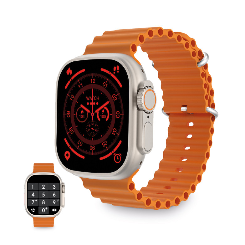 Smartwatch Ksix Urban Plus, Pantalla 2,05" Multitáctil, Aut. 5días, Modos deporte/salud, Asistentes de voz, Sumergible, Naranja