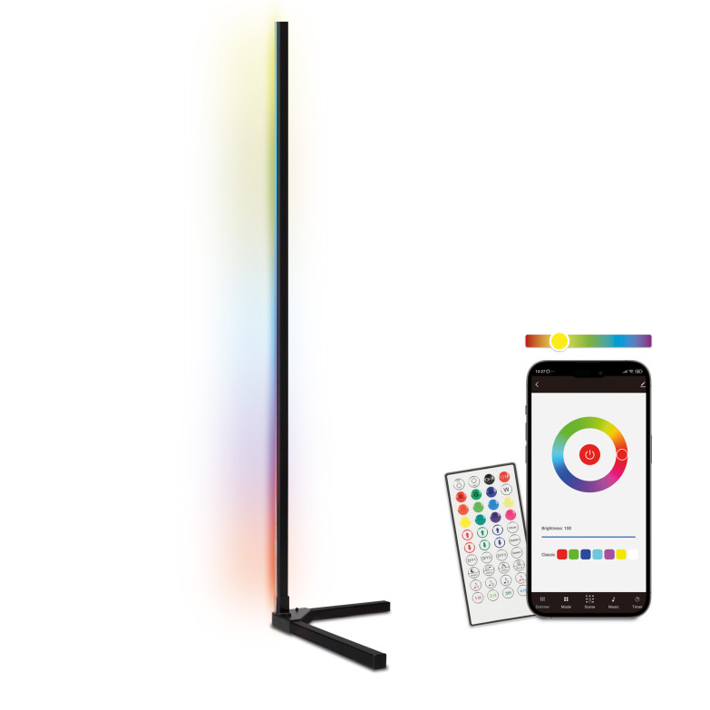 Lámpara de pie esquinera SmartLED 12W Ksix, 140cm, 450 lm, Sincroniza música, App Compatible Alexa, Google Home, Siri, RGBWIC