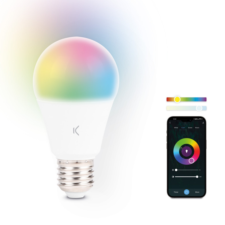 Bombilla inteligente SmartLED E27 Ksix, 9W equivalente 60W, 806 lm, App + Compatible Alexa, Google Home y Siri, RGB + CCT