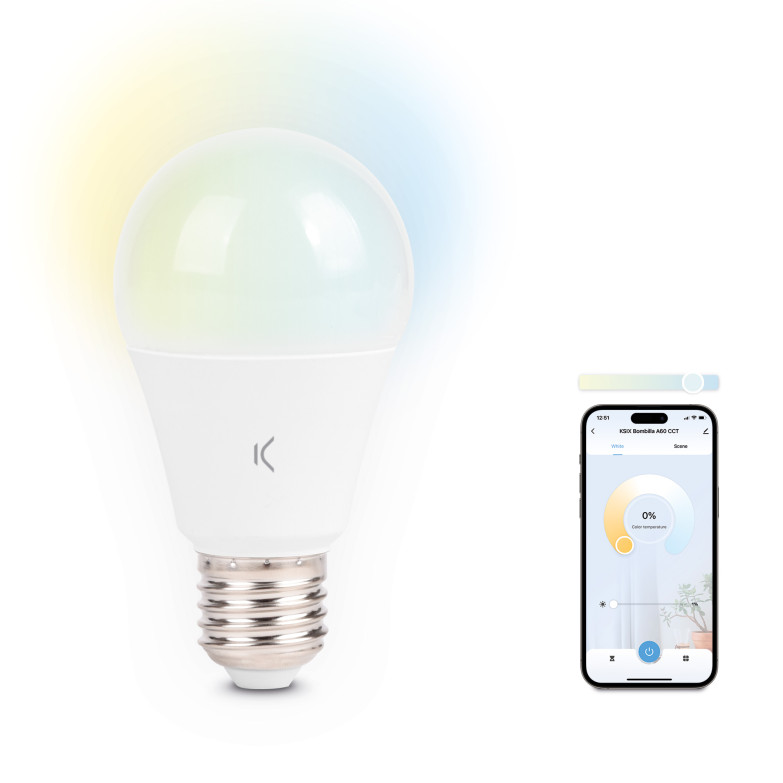 Smart Bulb SmartLED Ksix, 9W, 806 lumens, A60, E27 Base, CCT, WiFi