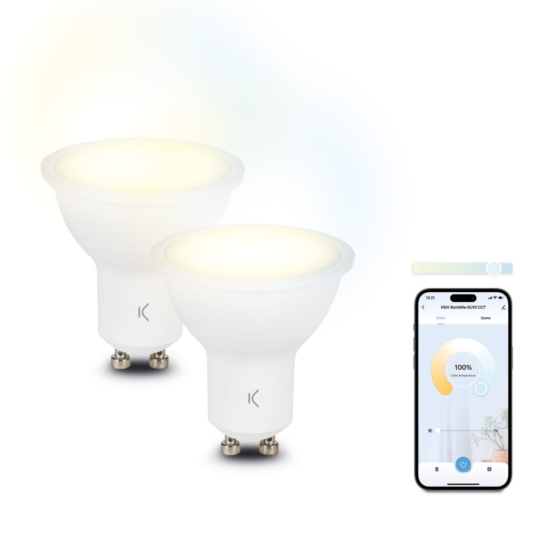 Bombillas inteligentes SmartLED GU10 Ksix, 5,5W equivalente 35W, Pack 2, 400 lm, App Compatible Alexa, Google Home y Siri, CCT