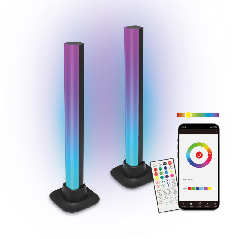 Barras de luz SmartLED Ksix, 2 uds, 35 lm, Sincroniza música, App Compatible Alexa, Google Home y Siri, Colores RGBIC