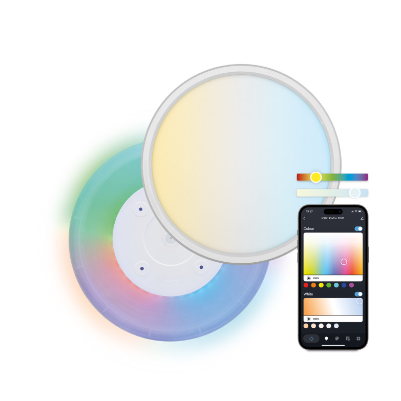 Plafón SmartLED Ksix Duo, RGB+CCT, Diámetro 42 cm, 2.450 lm, 24 W, App Tuya Smart, Asistentes de voz, Blanco