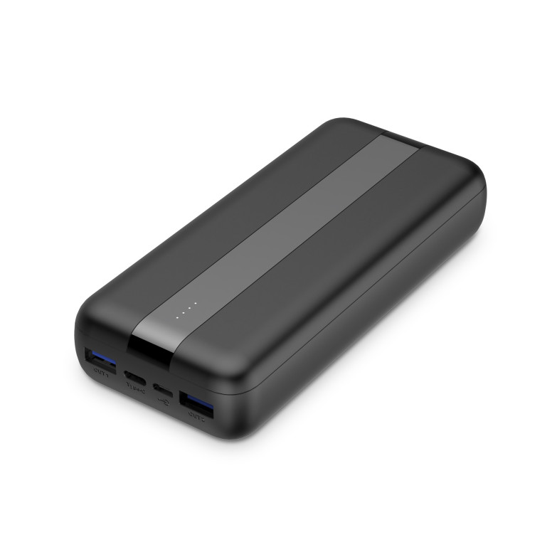 Contact 20.000 mAh powerbank, Lithium polymer, 20.000 mAh, 10,5 W, Simultaneous charging, USB-A to USB-C cable included, Black