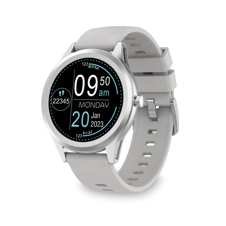 Ksix Globe smartwatch, Ultra thin 1,28" Multitouch Display, BT5.0+BLE, 5 days, Monitoring, Multisport Mode, Waterproof, Silver