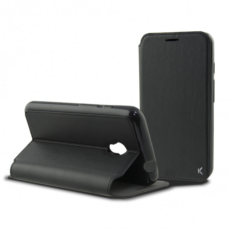 Funda con tapa para Alcatel PIXI 4, Semirrígida, Standing, Negro