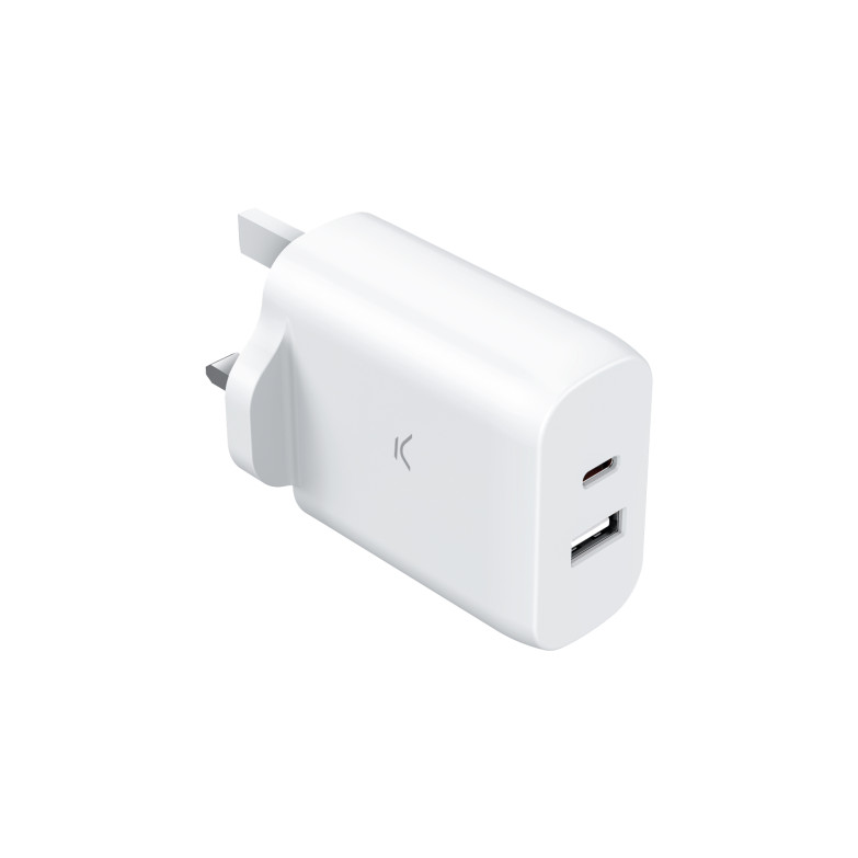 Ksix GaN 45 W wall charger, PPS, Power Delivery, Ultra fast charge, Multiport 1 x USB-C + 1 x USB-A, White