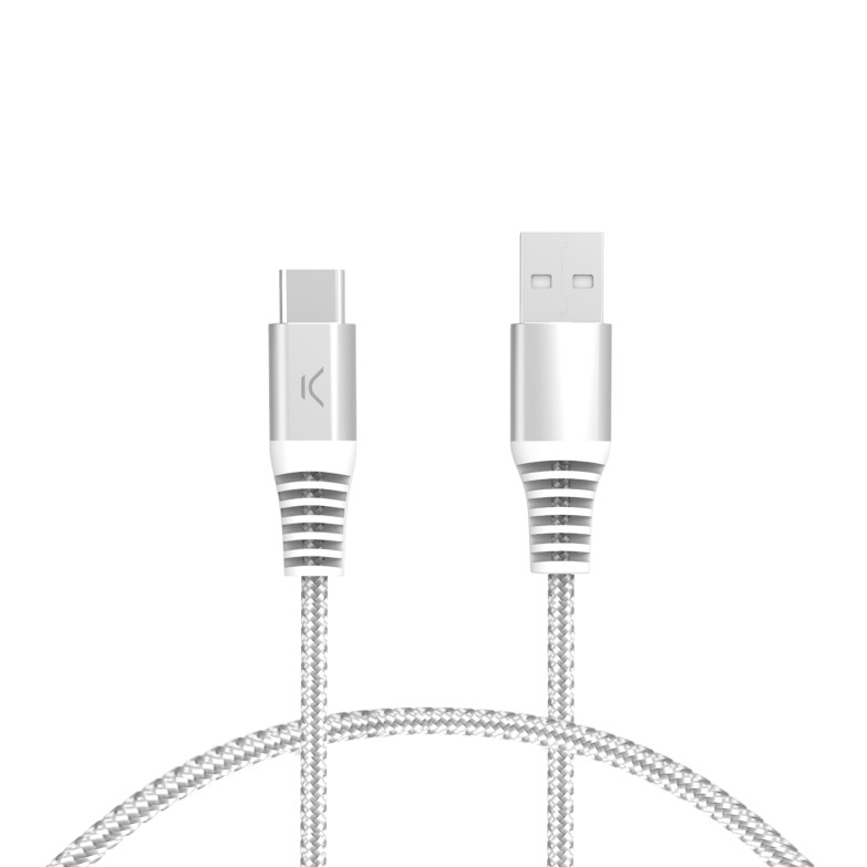 Cable de carga y datos USB-A a USB-C Ksix 60 W, Carga ultra rápida, Trenzado, Cubiertas reforzadas, 1 m, Blanco