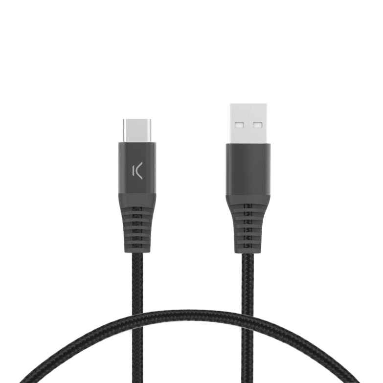 Cable de carga y datos USB-A a USB-C Ksix 60 W, Carga ultra rápida, Trenzado, Cubiertas reforzadas, 1 m, Negro