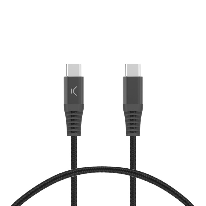 Cable de carga y datos USB-C a USB-C Ksix 60W, Power Delivery, Carga ultra rápida, Trenzado, Cubiertas reforzadas, 1m, Negro