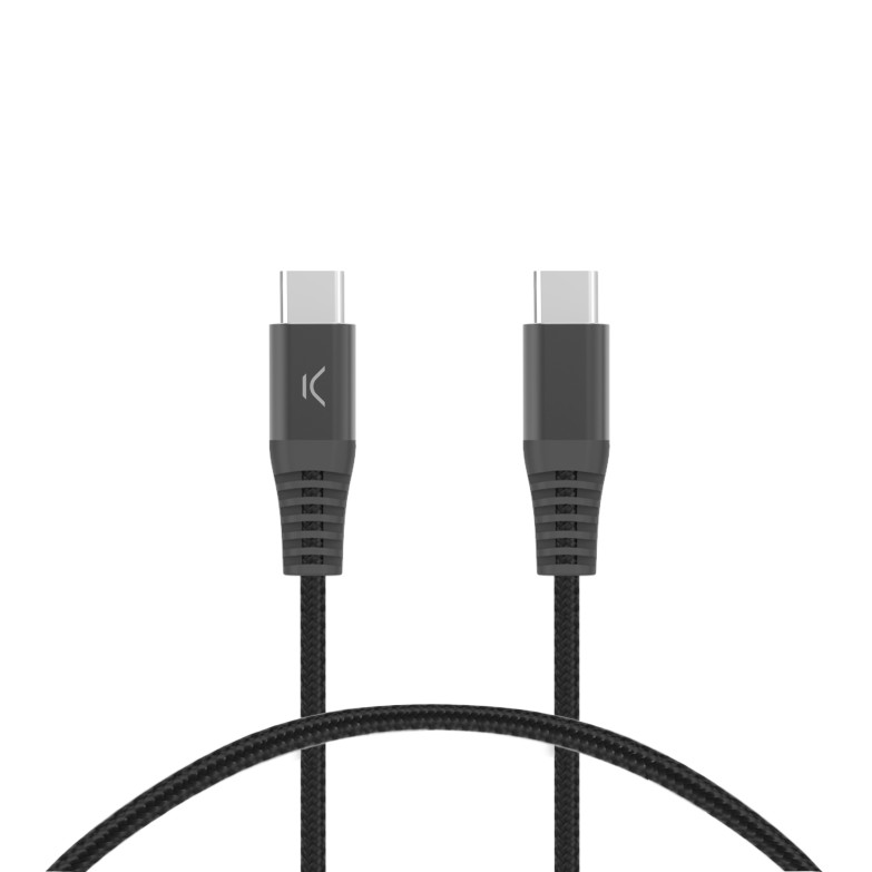 USB-C to USB-C Ksix 60 W charge and data cable, Power Delivery, Ultra fast charge, Braided, Reinforced covers, 2 m, Black