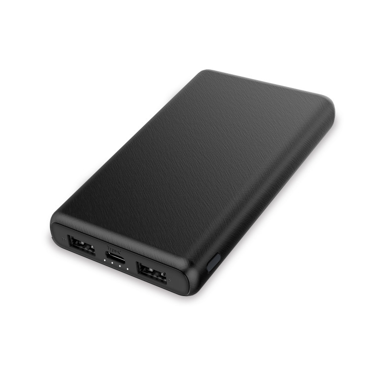 Contact 10.000 mAh powerbank, Ultra light, 10 W, Fast charge, Simultaneous charging, USB-A to USB-C cable included, Black