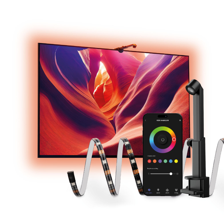 Tiras LED inteligentes para TV Ksix AmbiGlow, Sensor de color, TV 55 a 75”, RGB, Modos Escena, App Tuya Smart, 3,5 metros