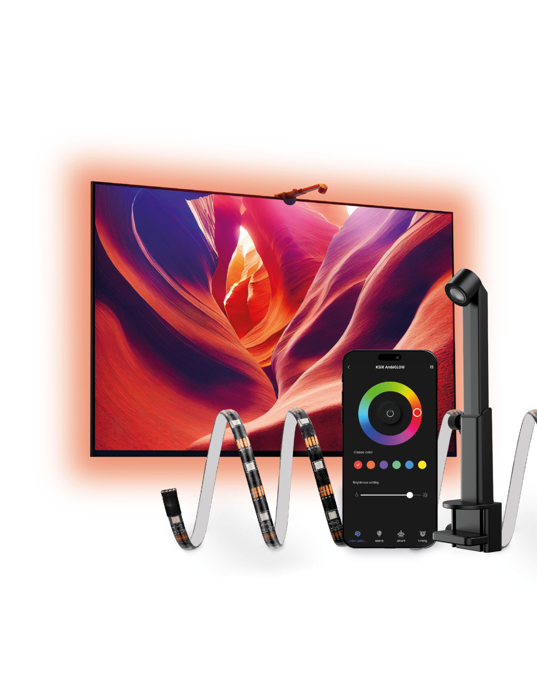 TV, 75” SmartLED Scene AmbiGlow, sensor, RGB, strips TV Tuya 55 Ksix modes, Color to backlight