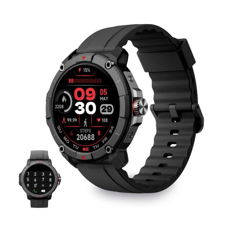 Smartwatch Ksix Compass, GPS, Pantalla TFT-LCD 1,38”, Aut. 7 días, Modos deporte y salud, Asistente de voz, Sumergible, Negro
