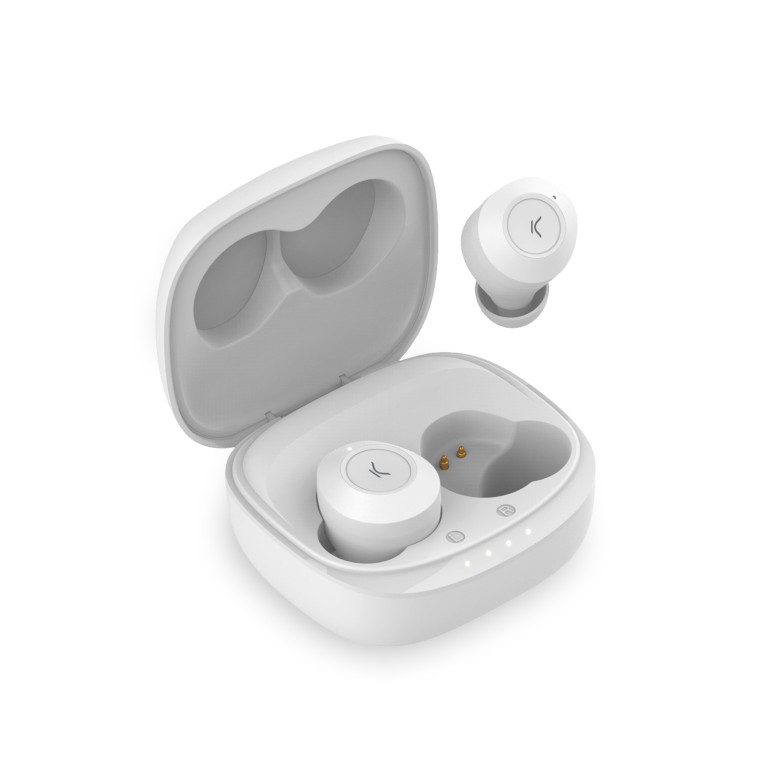 Auriculares inalámbricos Ksix Oblivion, Diseño de botón, Autonomía 4+15 h, Control táctil, Llamadas, Asistentes de voz, Blanco