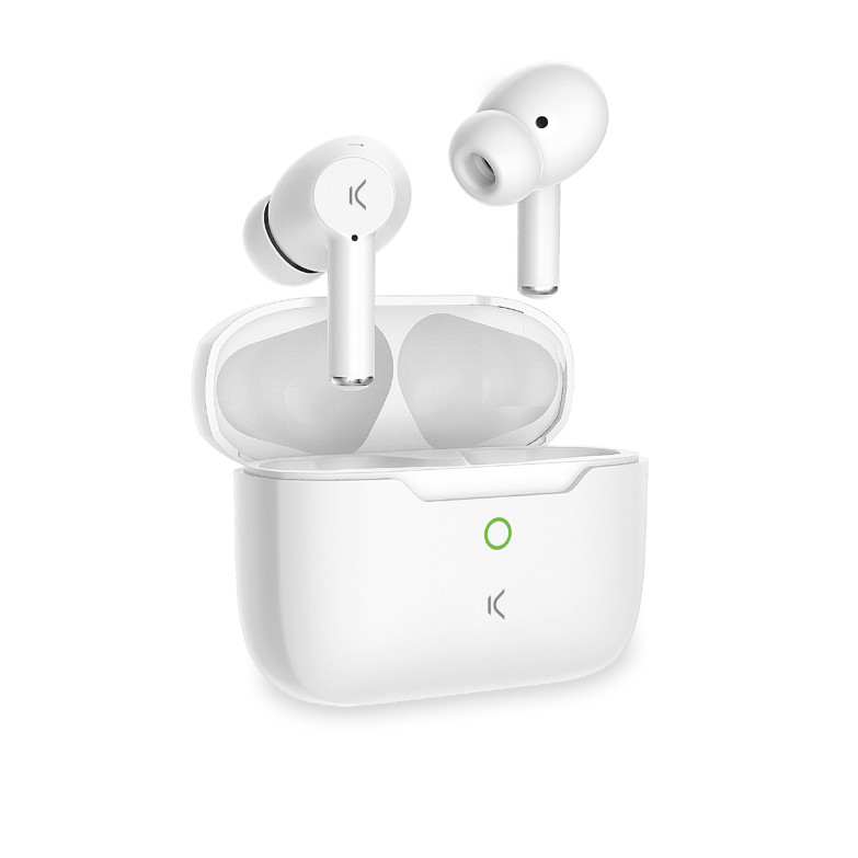 Auriculares inalámbricos Ksix Orion, ENC, Autonomía 5+10 h, Control táctil, Llamadas, Asistentes de voz, Blanco