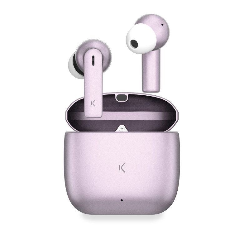 Auriculares inalámbricos Ksix Meteor, Estuche metálico, ENC, Autonomía 4+28 h, Control táctil, Asistentes de voz, Rosa