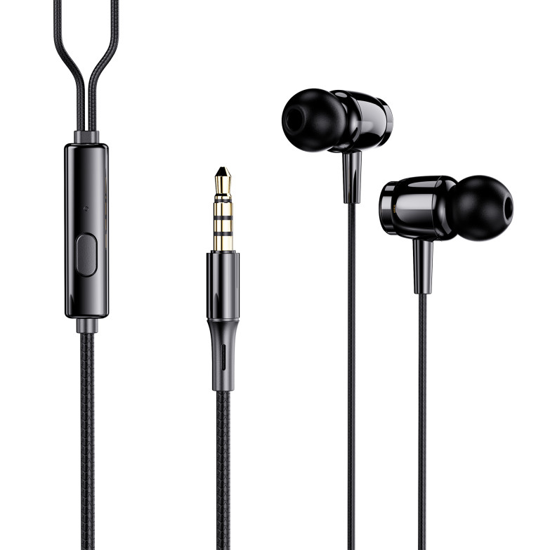 Contact wired earphones, Jack 3.5 mm, Calls, Multifunction control, 1,2 m length, IPX3, Black