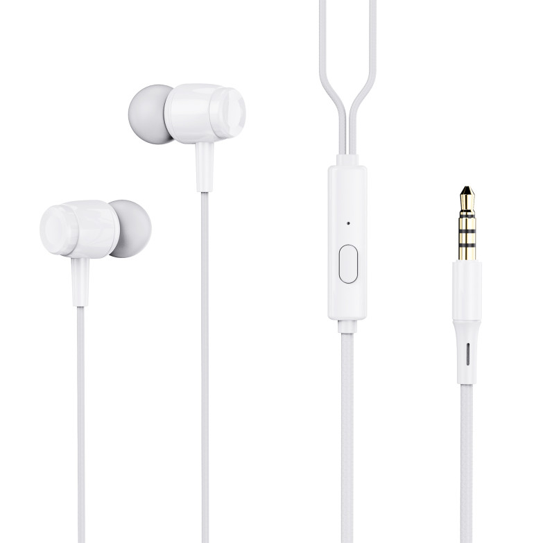 Contact wired earphones, Jack 3.5 mm, Calls, Multifunction control, 1,2 m length, IPX3, Blanco