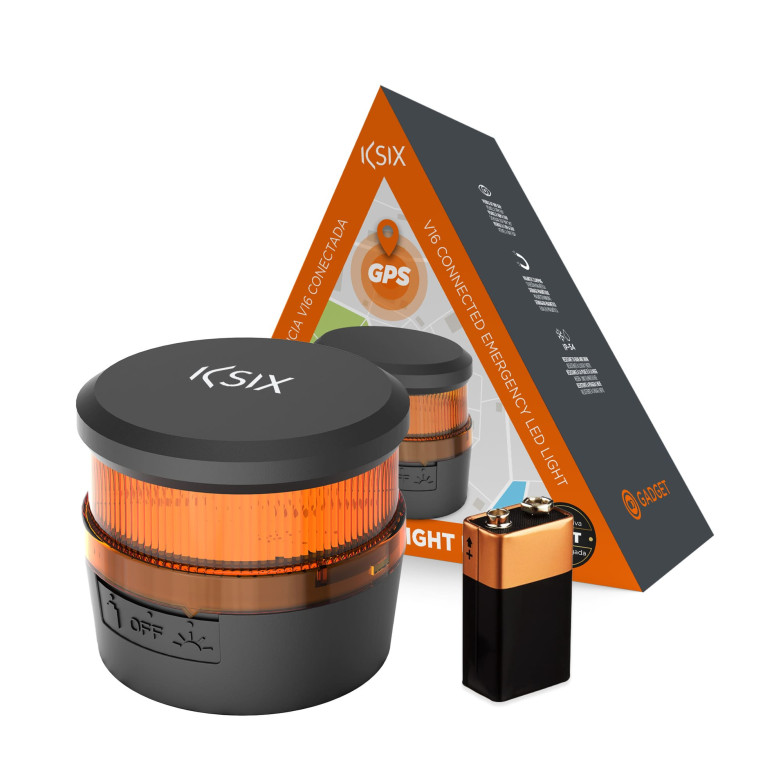 Luz de emergencia Ksix Safety Light IoT, V16, Homologada DGT, Nano SIM prepago, GPS, Visibilidad 1 km, Magnética, Pila incl.
