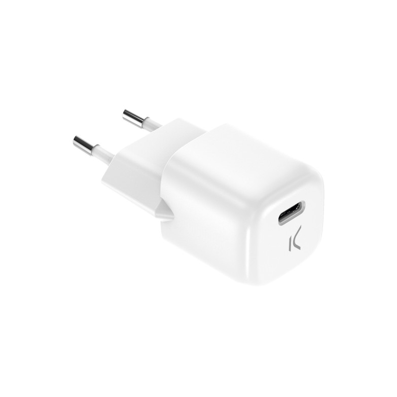 Cargador de red mini Ksix GaN 20 W, PPS, Power Delivery, Carga rápida, Puerto USB-C, Blanco