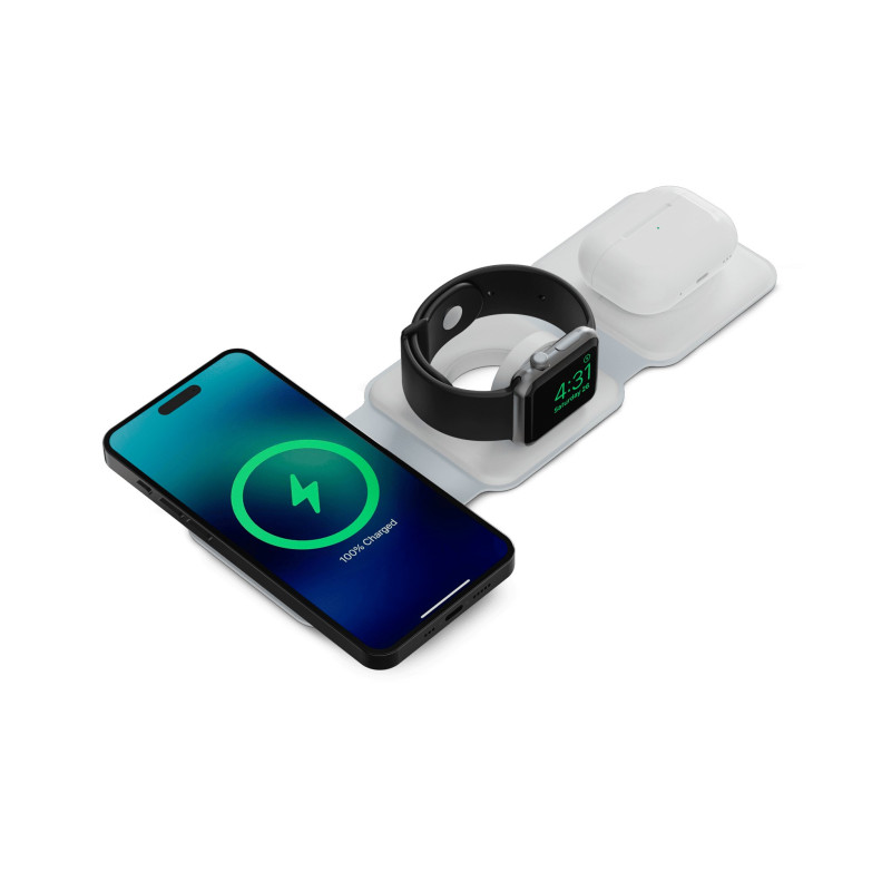 Cargador inalámbrico Ksix 3en1 15 W, Plegable, Compatible MagSafe, Carga  rápida, Para móviles Qi, Apple Watch