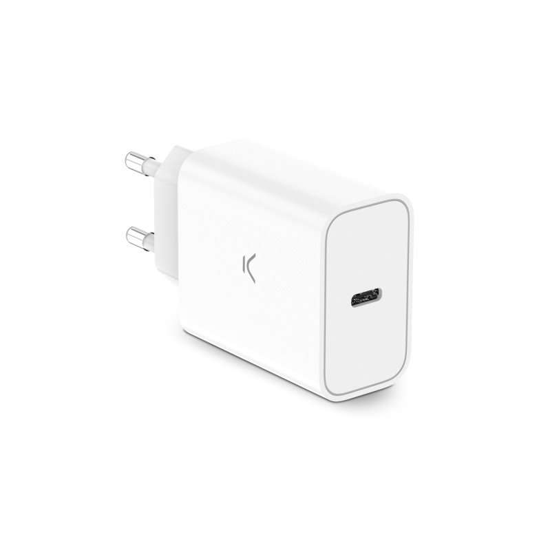 Ksix 30 W wall charger, PPS, Power Delivery, Ultra fast charge, USB-C + 60 W USB-C to USB-C cable, 1 m, White