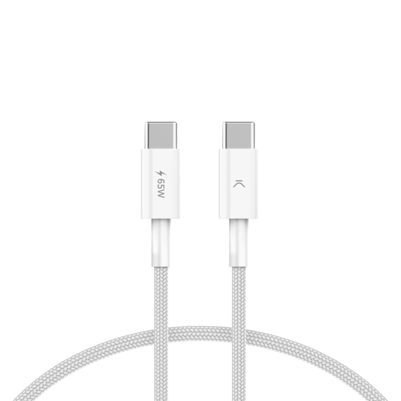 Cable de carga y datos USB-C a USB-C Ksix 65 W, Compatible Power Delivery, Carga ultra rápida, Trenzado, 1 m, Blanco