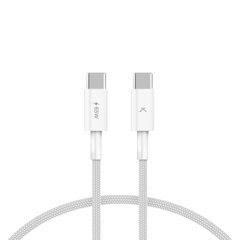 USB-C to USB-C Ksix 65 W charge and data cable, Power Delivery compatible, Ultra fast charging, Braided, 1 m, White