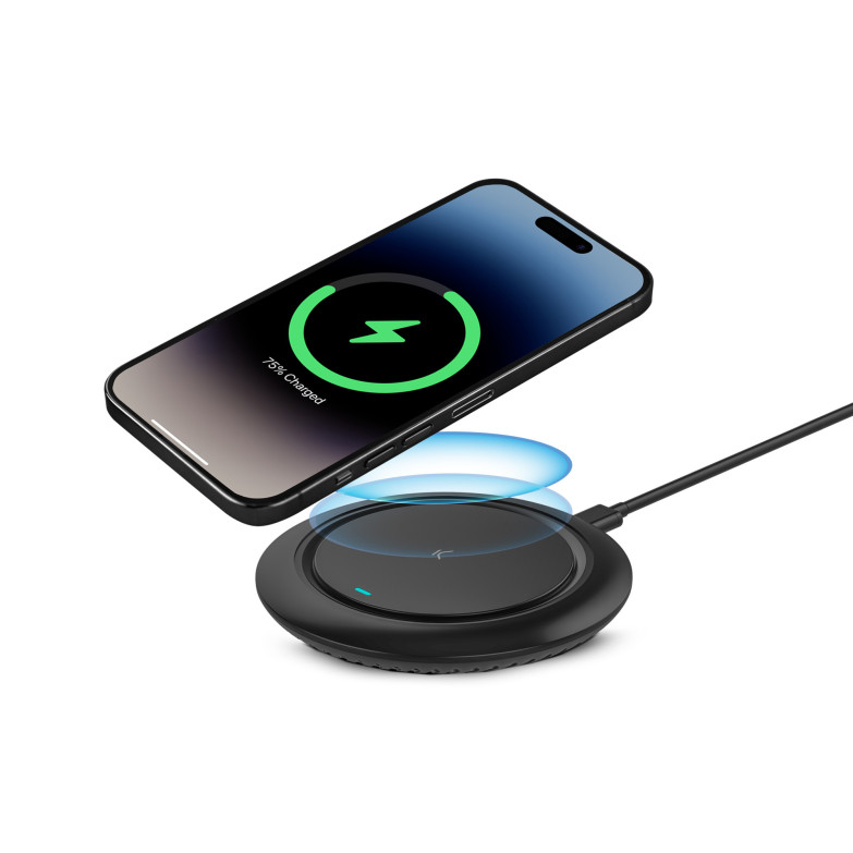 Ksix Fast Charge 15 W wireless charging pad, For Qi smartphones and earphones, Fast charge, USB-C to USB-C Cable, Black