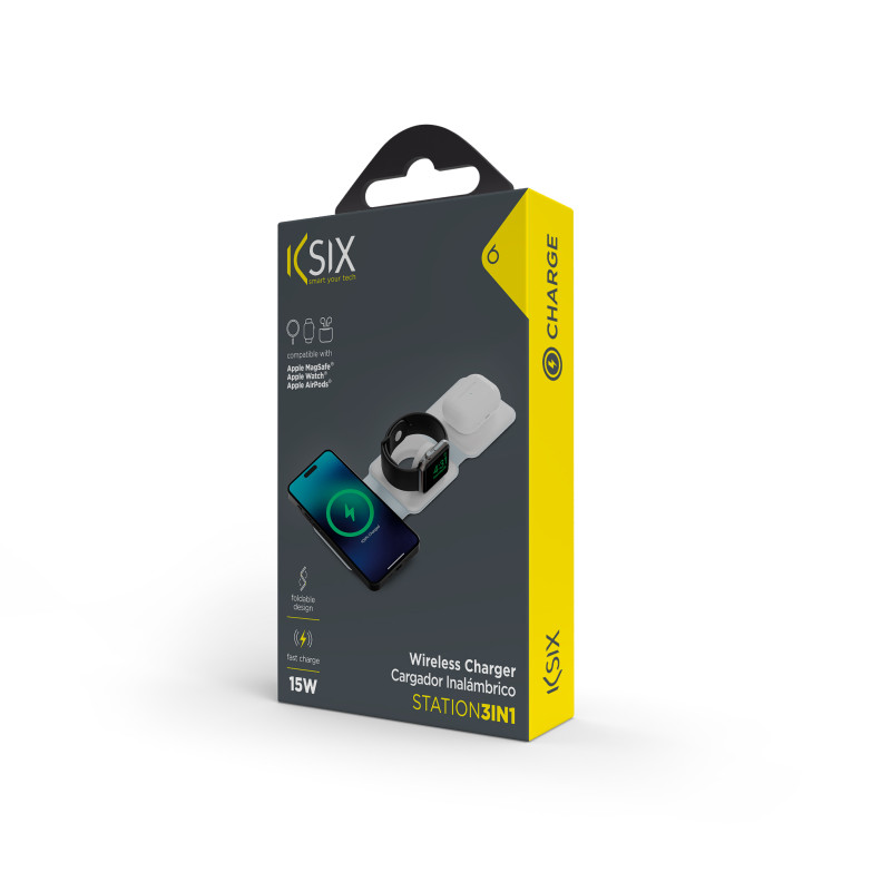 Cargador inalámbrico KSIX 3en1 15 W,...