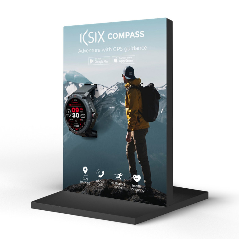 Expositor individual smartwatch Ksix Compass, Montaje en segundos, 21 x 14 x 10 cm, PVC