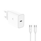 Cargador de red KSIX 30 W, PPS, Power Delivery, Carga ultra rápida, USB-C + Cable USB-C a USB-C 60 W, 1 m, Blanco