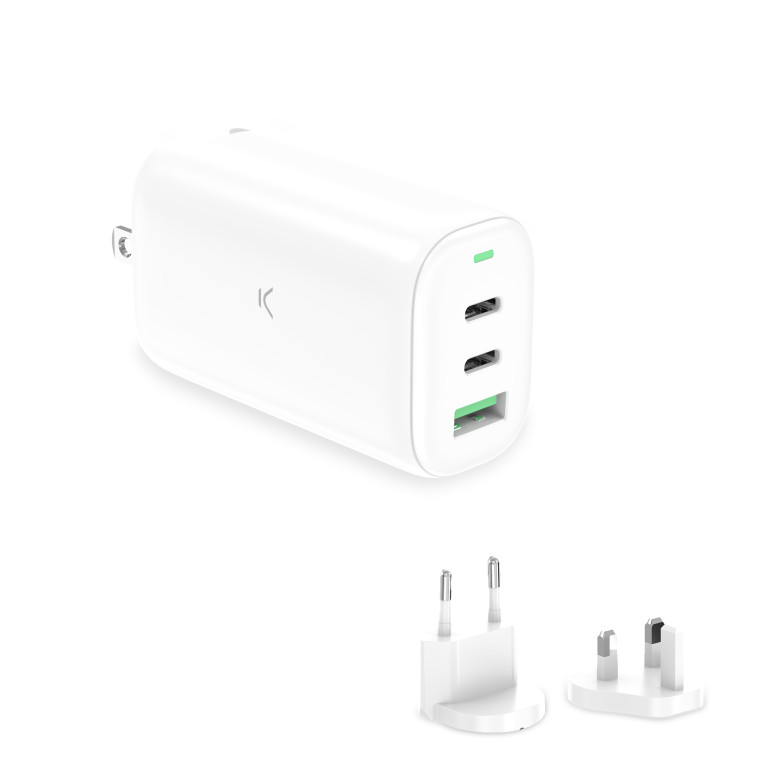 Ksix GaN 65W Multiport Wall Charger, PPS, Power Delivery, Ultra Fast Charging, US+EU+UK Connectors, White